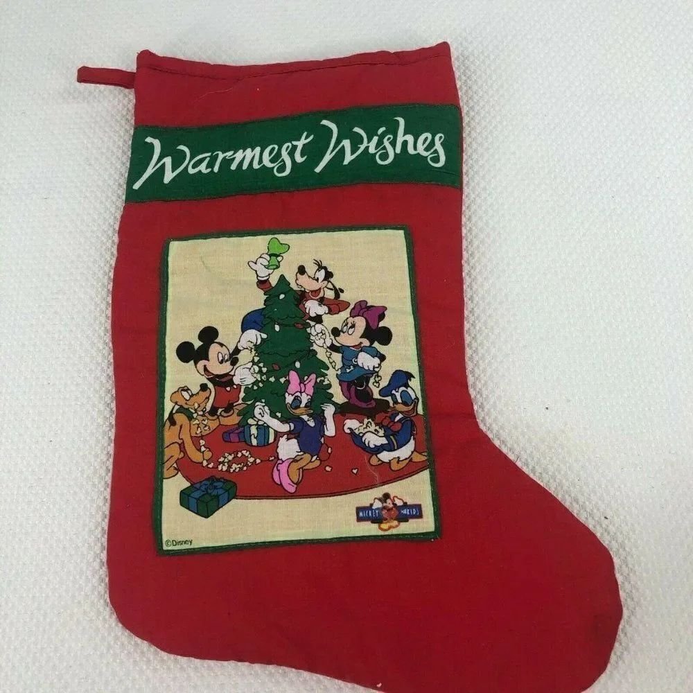 Vintage Disney Christmas Stocking Quilted Red